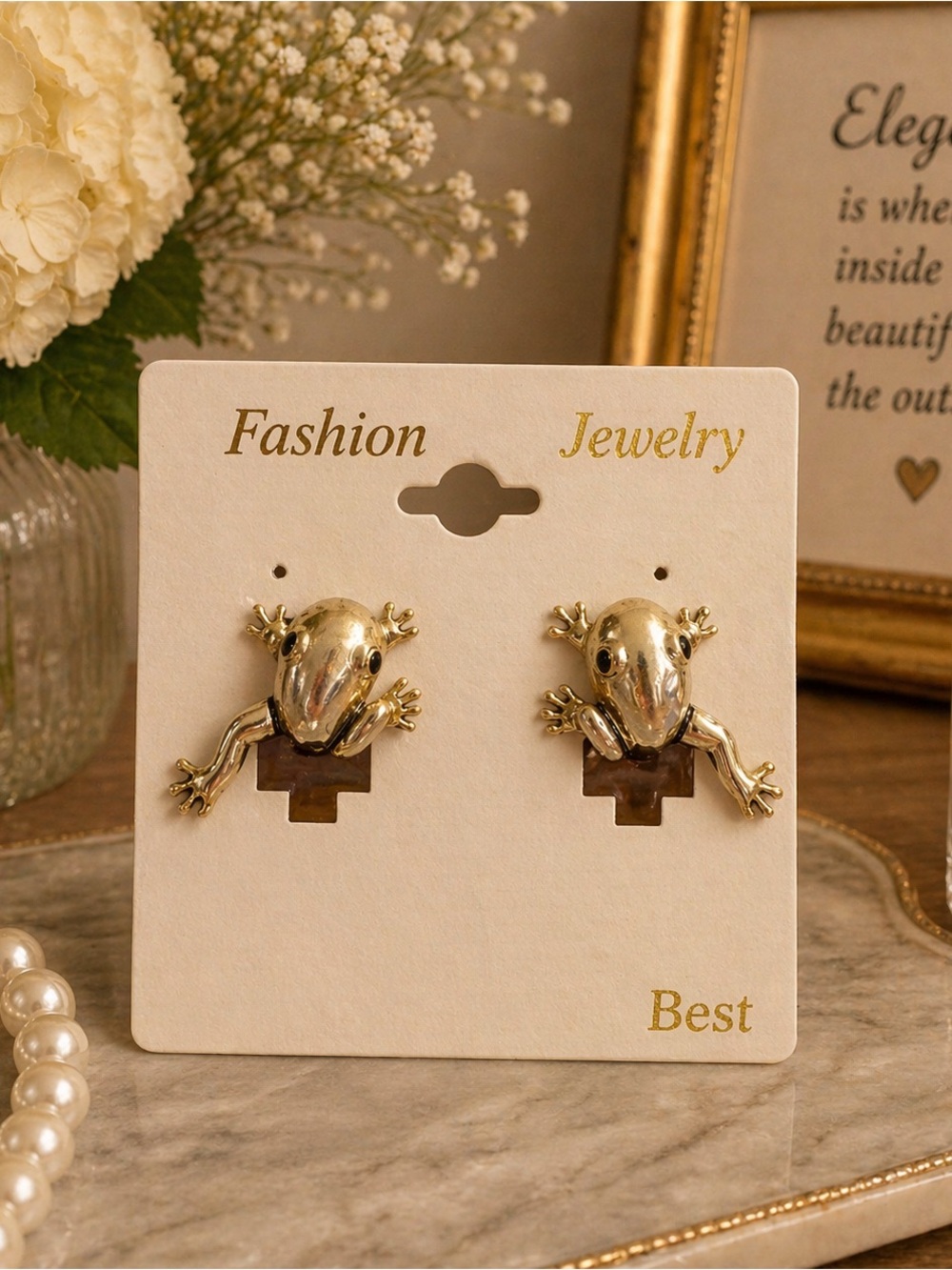 Gold Frog Stud Earrings - Best Jewelry